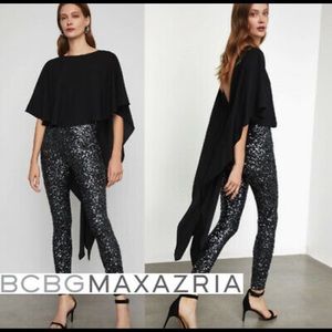 NWT BCBG jumpsuit cape style top and sequin pants